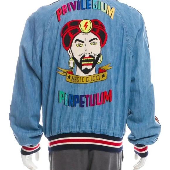 Gucci - Privilegium Perpetuum "Zoltar" - Denim Chambray Bomber Jacket Size 44/S - Picture 1 of 16